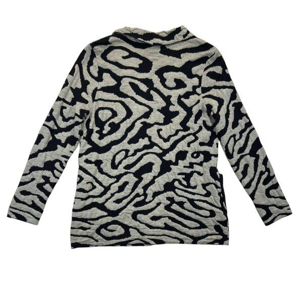 Chico's Sweater Womens Size 1 Black Gray Boiled Wool-Blend Patterned Cardigan - Picture 3 of 9